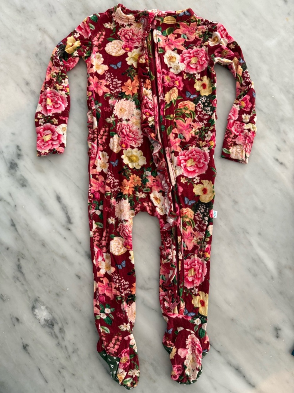 Posh Peanut NWOT Floral Onesie - Burgundy Pink 6-9mo